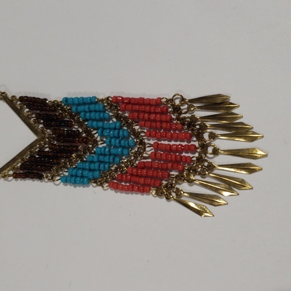 Bohemian Chevron Colorful Beaded Fringe Necklace - Women's Statement Jewelry - Picture 4 of 8